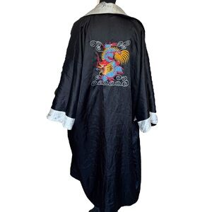 Vintage Rose Brand Reversible Black White Dragon Embroidered Kimono Size L